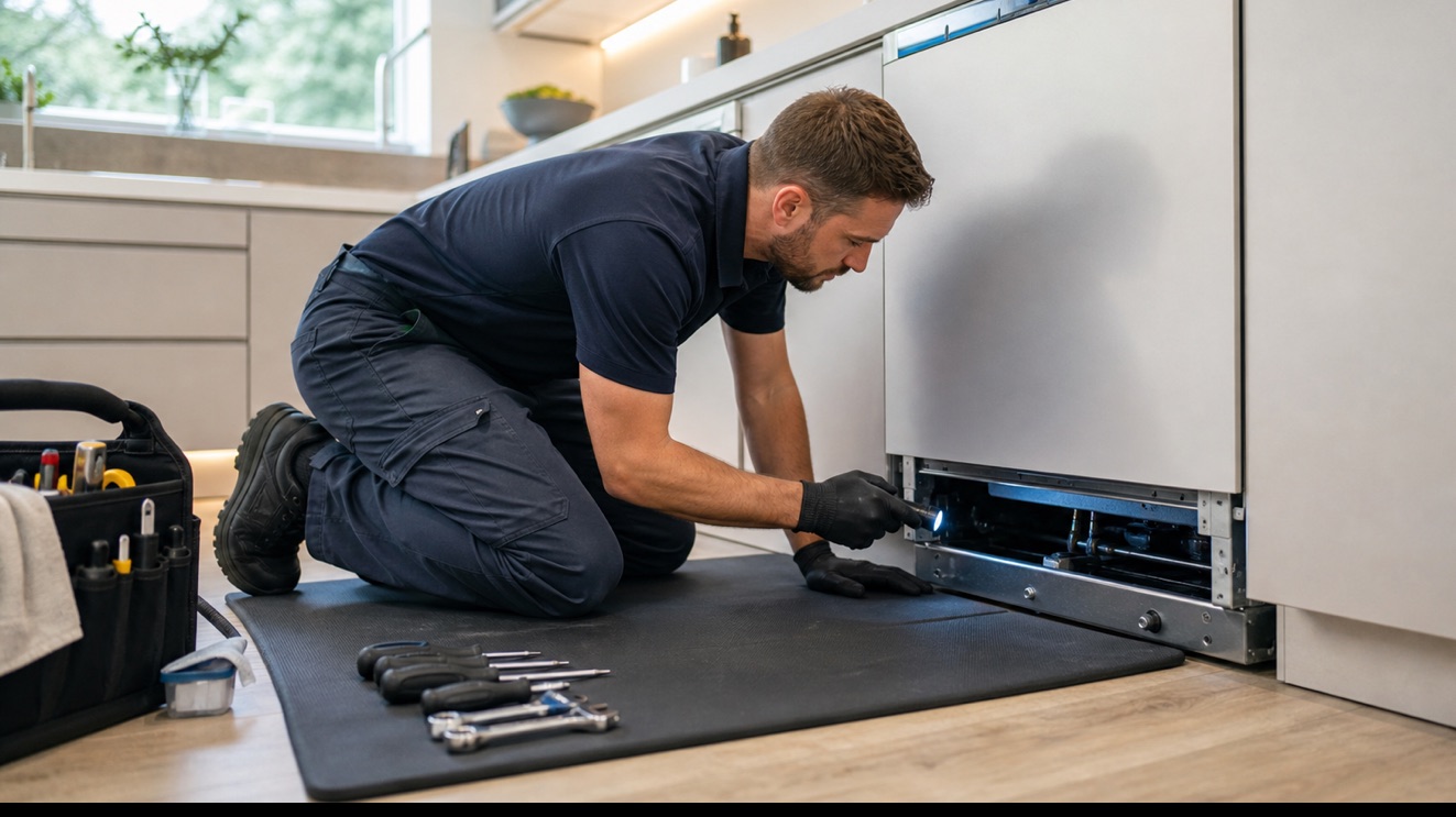 Technician diagnosing Thermador Dishwasher E15 Error