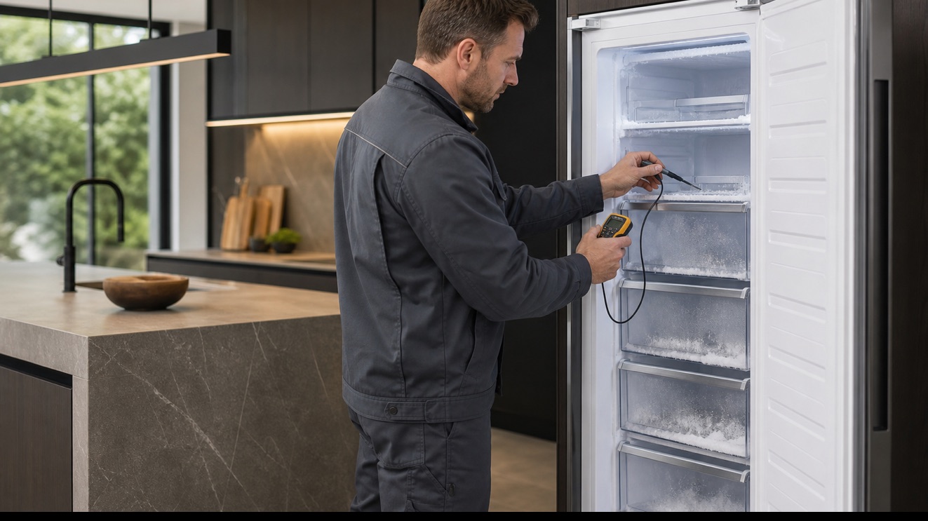 Technician diagnosing Thermador Freezer Column Temperature Problems
