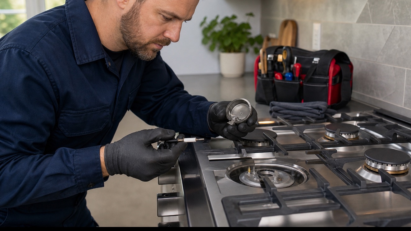 Technician diagnosing Viking Burner Keeps Clicking