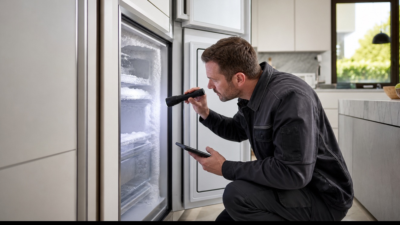 Technician diagnosing Viking Freezer Frosting Up
