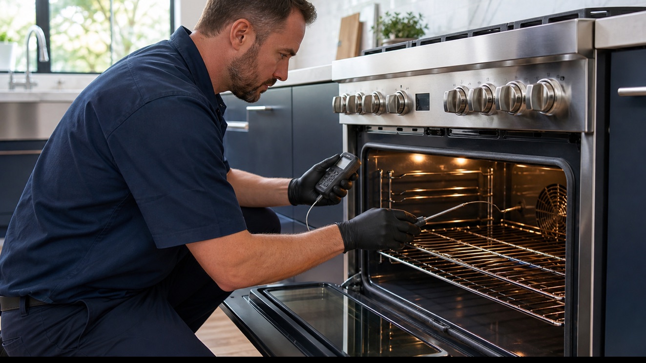 Technician diagnosing Viking Oven Temperature Inaccurate