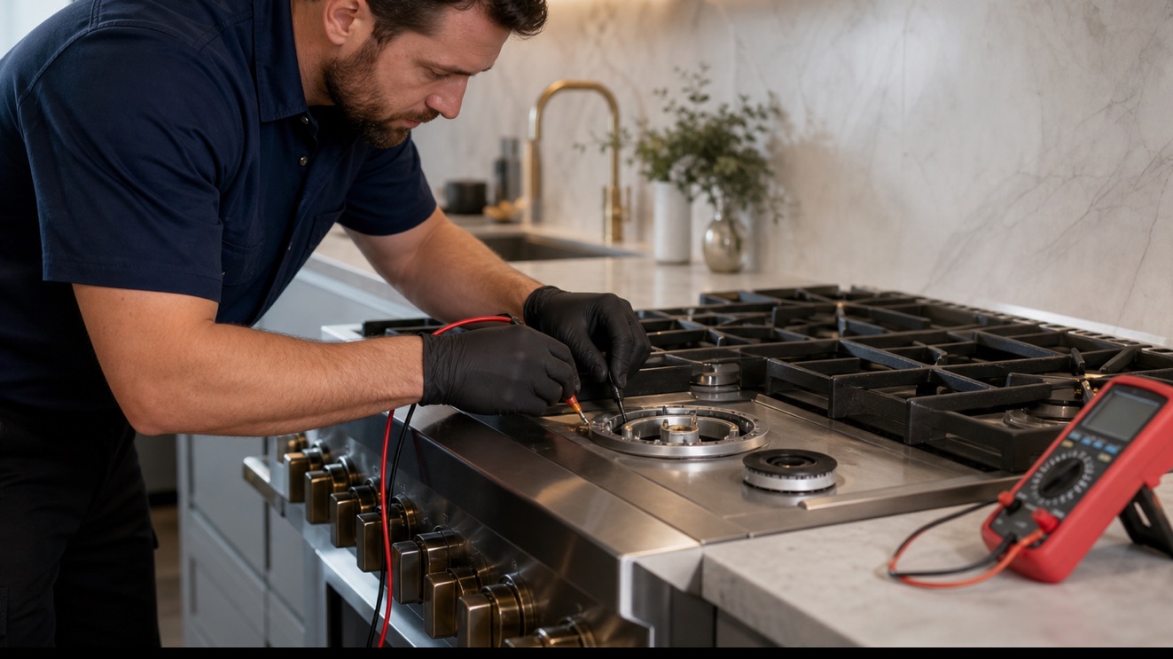 Technician diagnosing Wolf Gas Burner Not Igniting