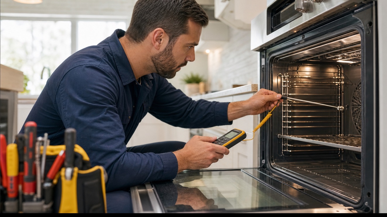Technician diagnosing Wolf Oven Temperature Inaccurate