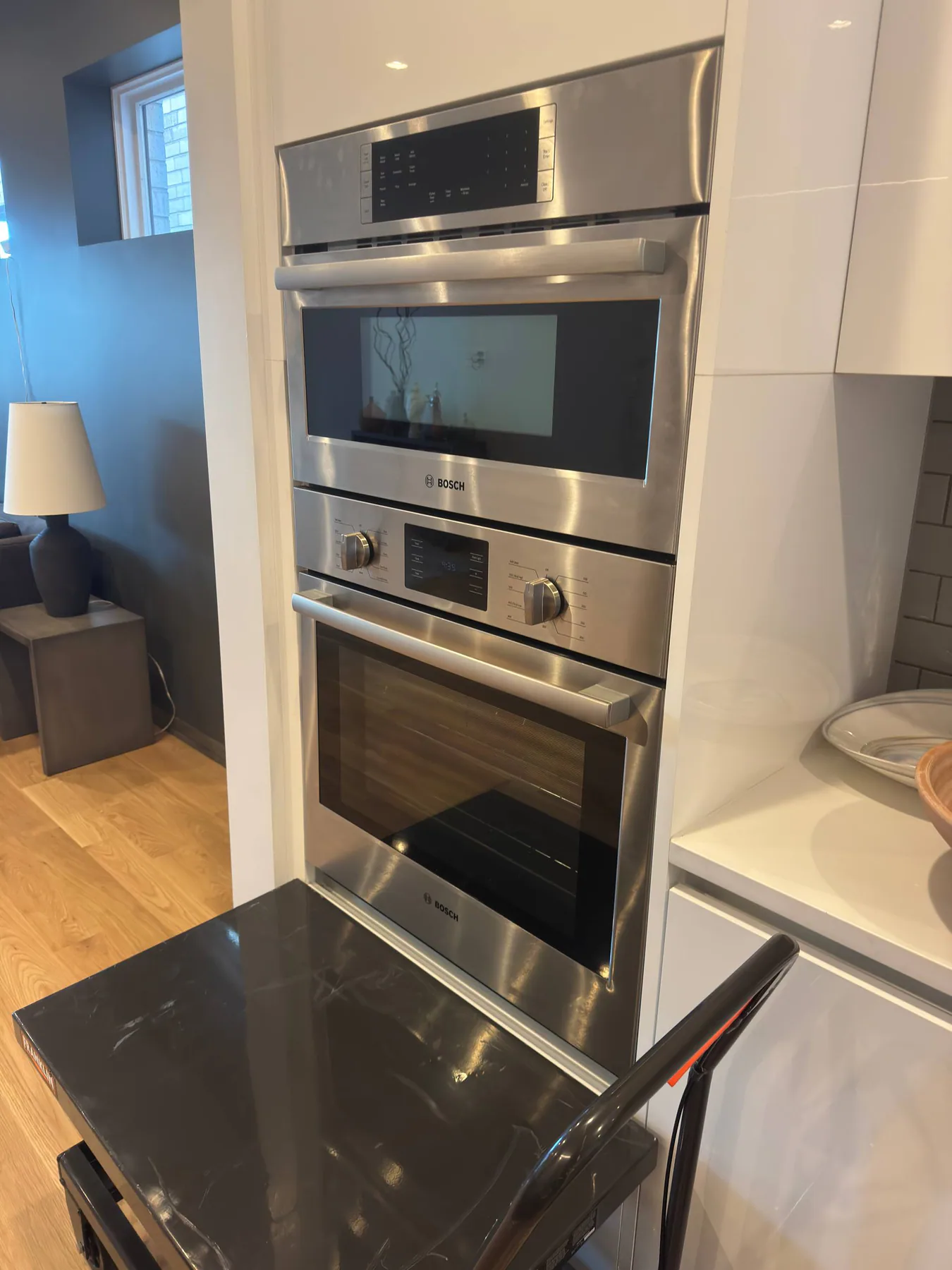 Built-in wall oven in a finished kitchen