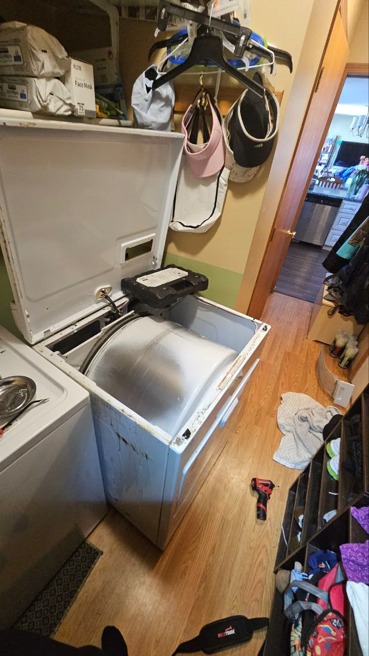Top-load washer opened for internal diagnosis